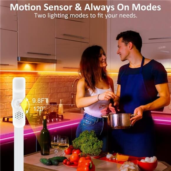 8 PCS Motion Sensor RGB Under Cabinet Lights Kit, App and Remote Control Led - Picture 2 of 7